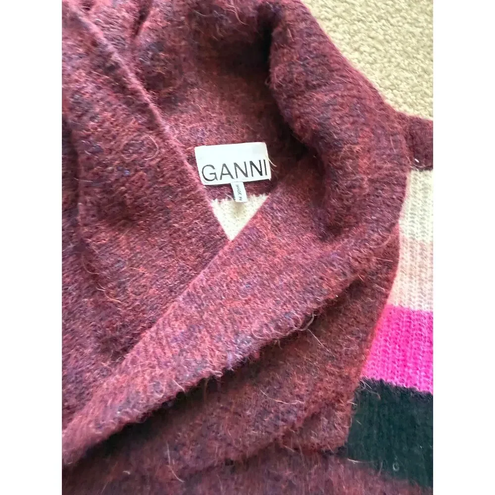 GANNI Alpaca Wool Blend Striped Cowl Neck Sweater Vest Size L